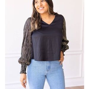 Black Blouse with Metallic Sleeves